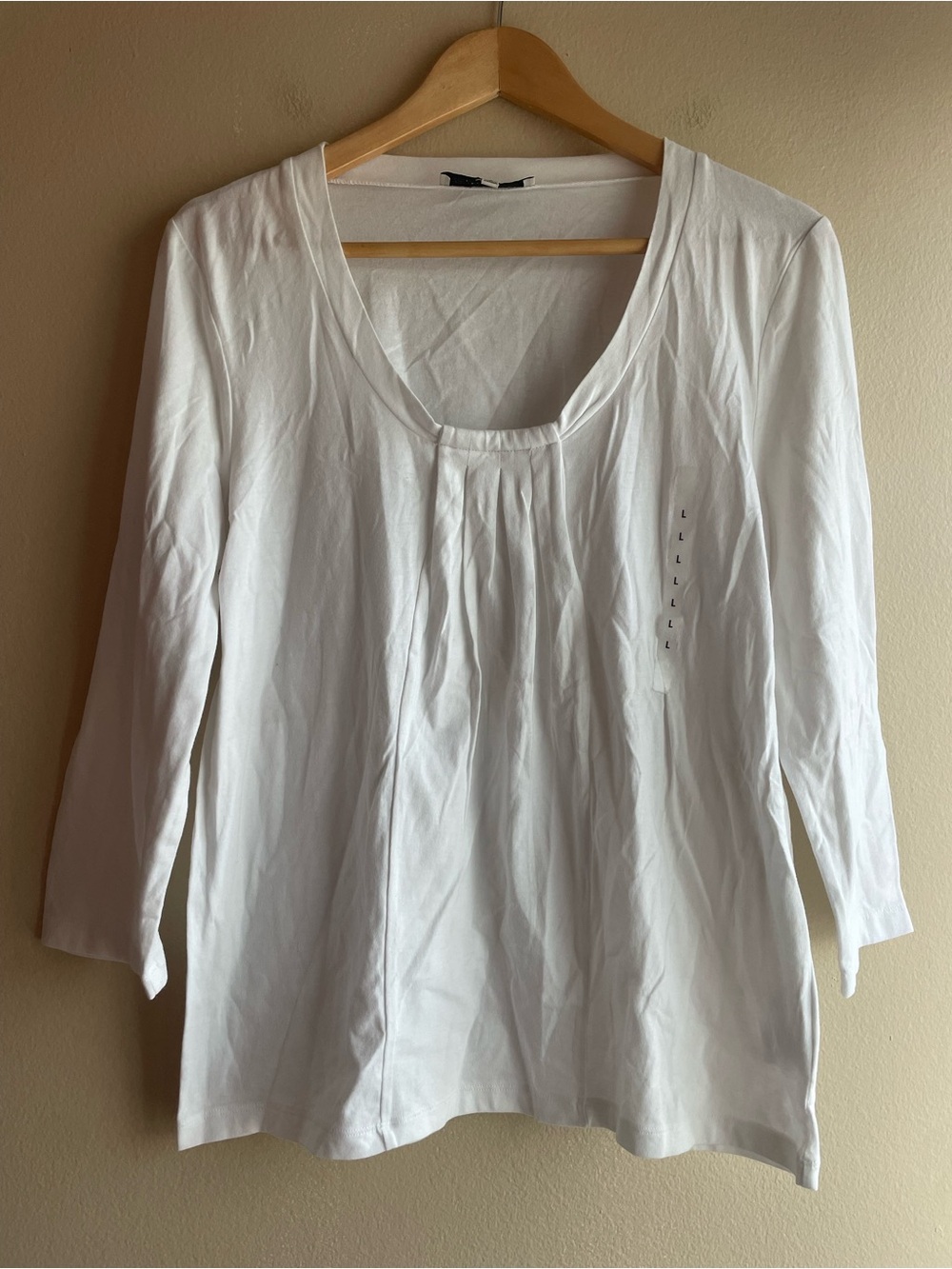 New Jones New York White Scoop Neck Long Sleeve Top Large